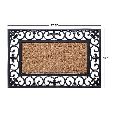 RugSmith Fleur De Lis Faux Ironwork Border Coir Doormat