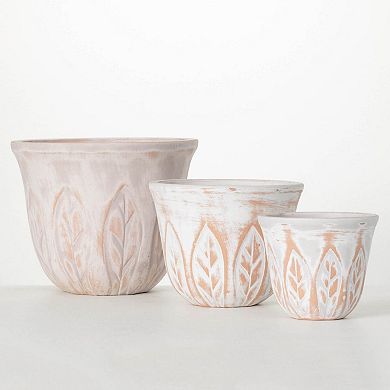 Sullivan's 3-Piece Rustic Leaf Patterned Pot Set