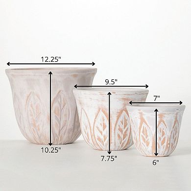 Sullivan's 3-Piece Rustic Leaf Patterned Pot Set