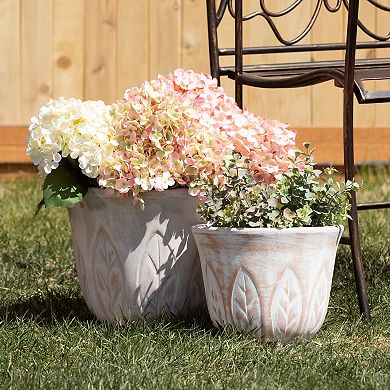 Haven Living 3-Piece Rustic Leaf Patterned Pot Set