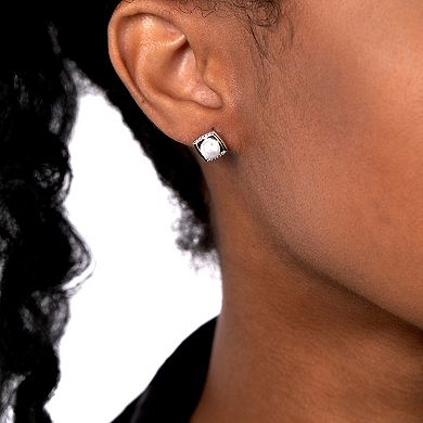Gemistry Sterling Silver Freshwater Cultured Pearl & Cubic Zirconia Square Halo Stud Earrings