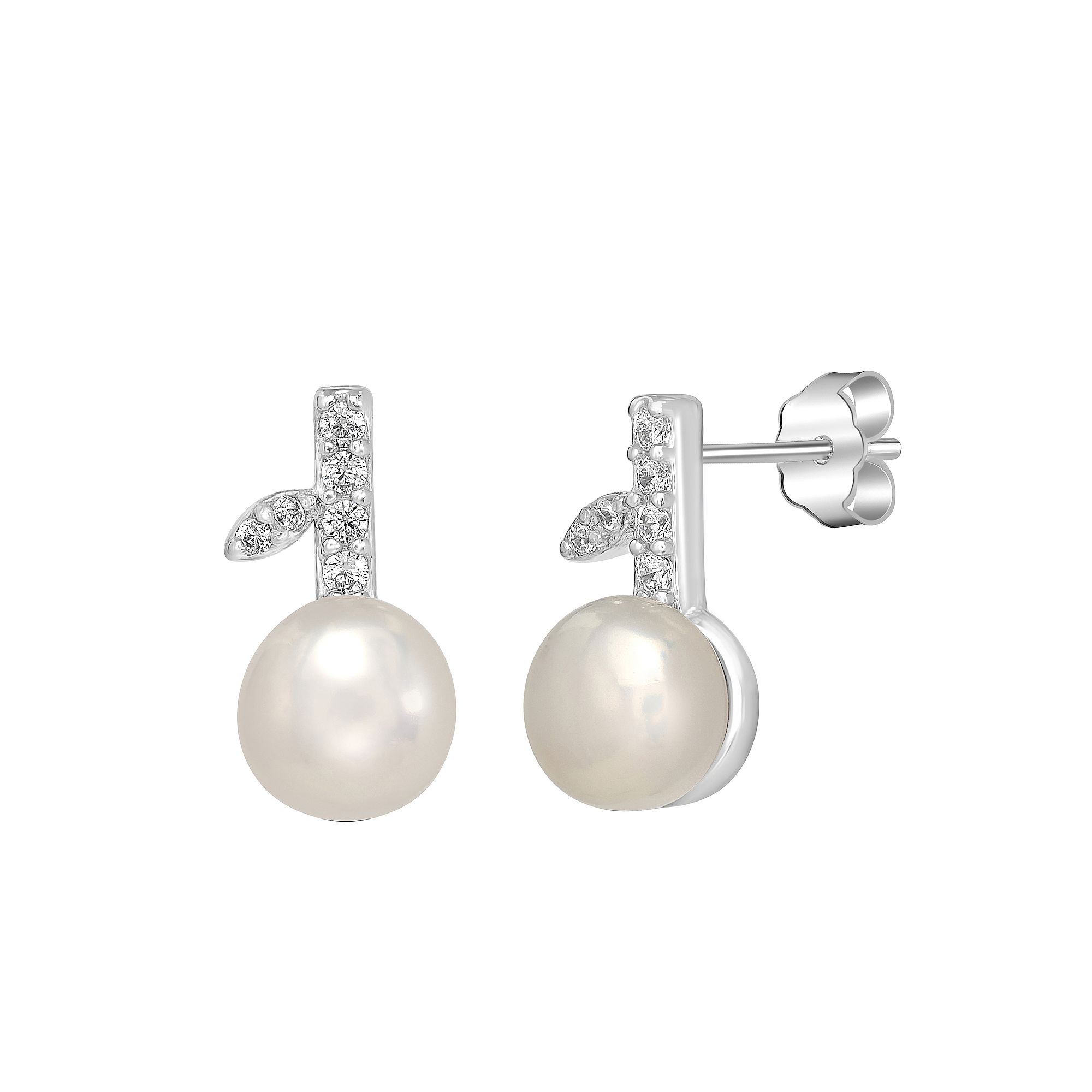 Gemistry Sterling Silver Freshwater Cultured Pearl & Cubic Zirconia Leaf St