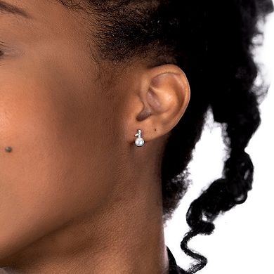 Gemistry Sterling Silver Freshwater Cultured Pearl & Cubic Zirconia Leaf Stick Stud Earrings