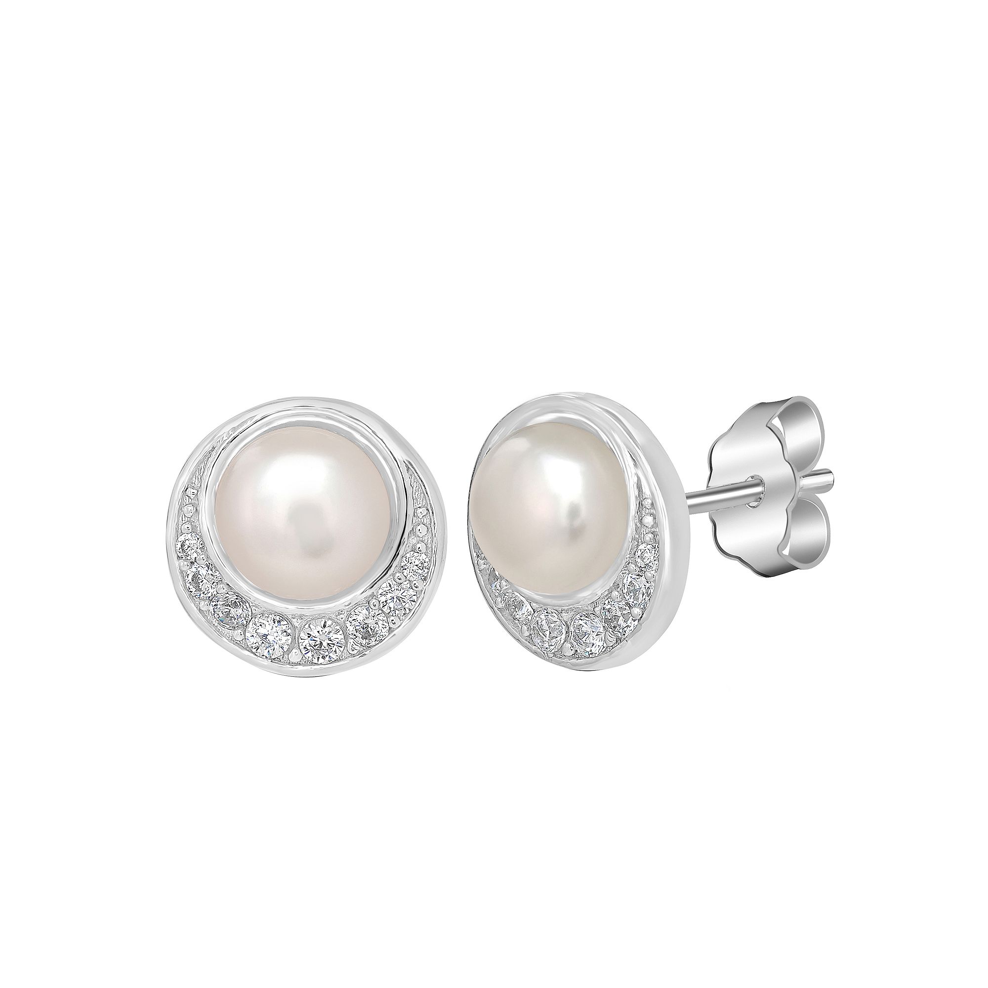 Gemistry Sterling Silver Freshwater Cultured Pearl & Cubic Zirconia Halo St