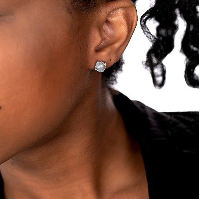 Gemistry Sterling Silver Freshwater Cultured Pearl & Cubic Zirconia Fancy Border Stud Earrings