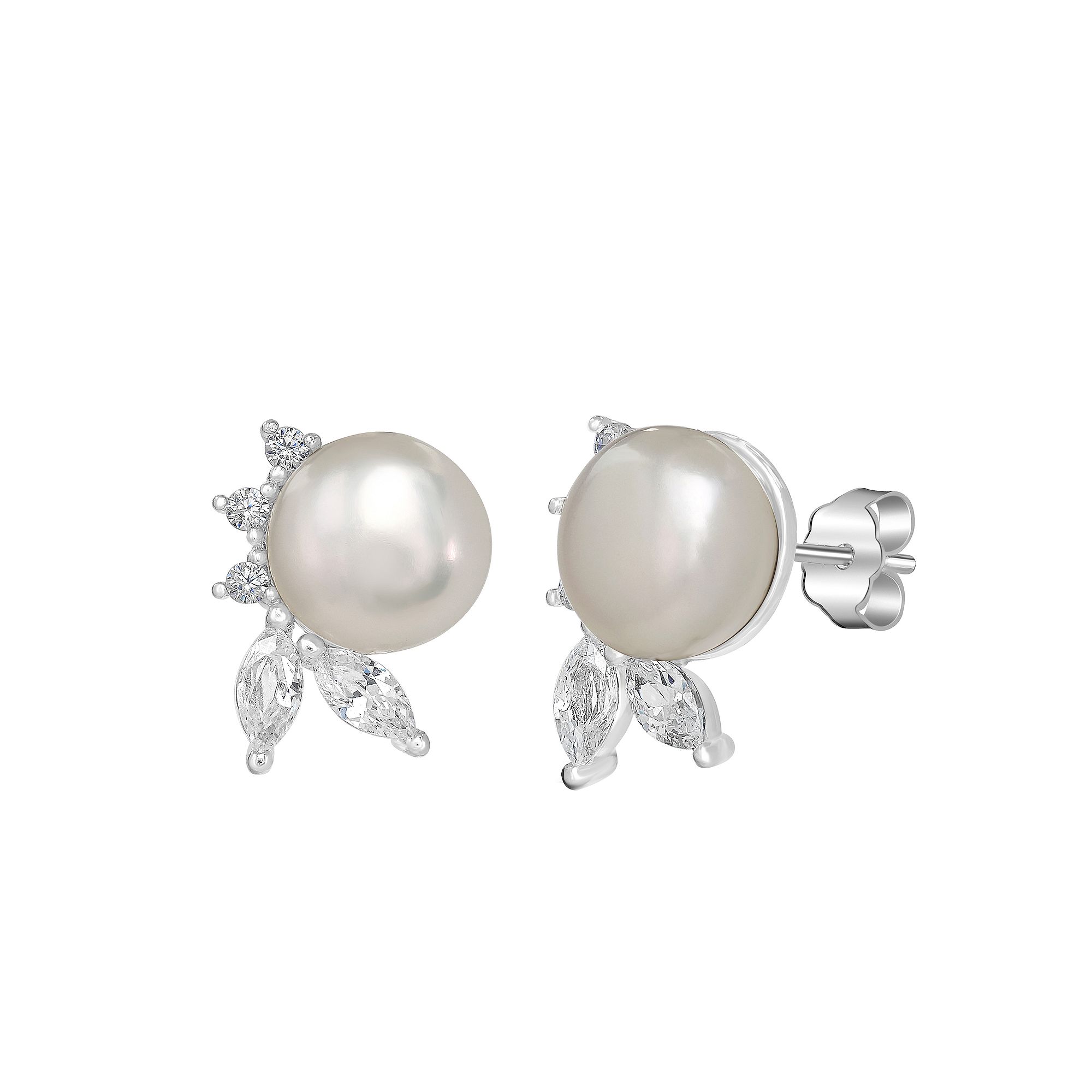 Gemistry Sterling Silver Freshwater Cultured Pearl & Cubic Zirconia Leaf St
