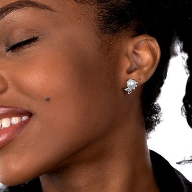 Gemistry Sterling Silver Freshwater Cultured Pearl & Cubic Zirconia Leaf Stud Earrings