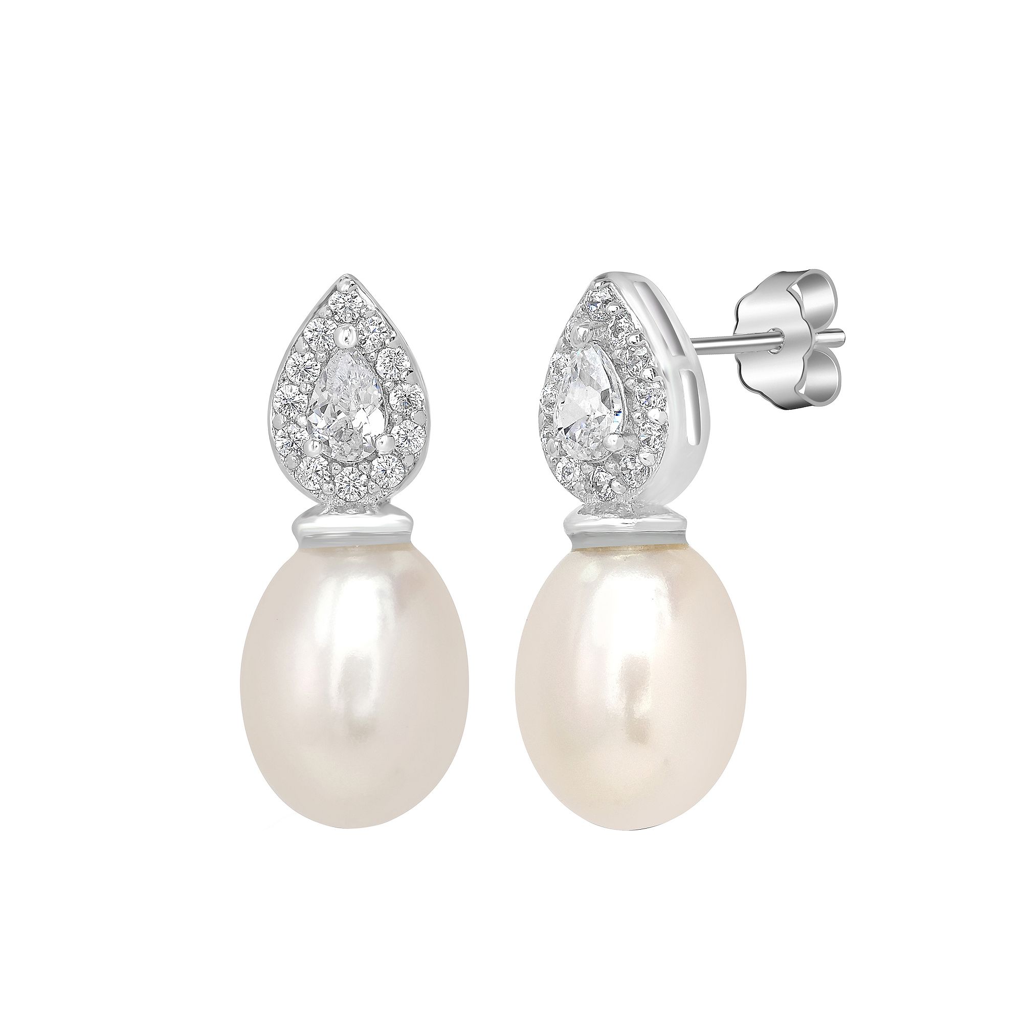 Gemistry Sterling Silver Freshwater Cultured Pearl & Square Cubic Zirconia 