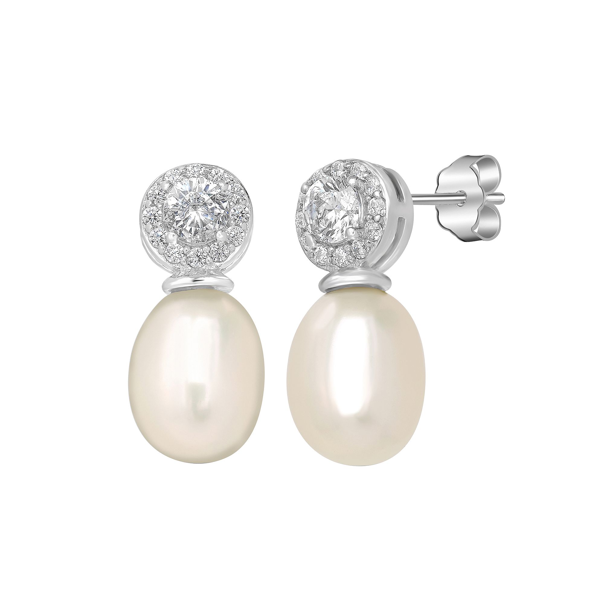 Gemistry Sterling Silver Freshwater Cultured Pearl & Round Cubic Zirconia S