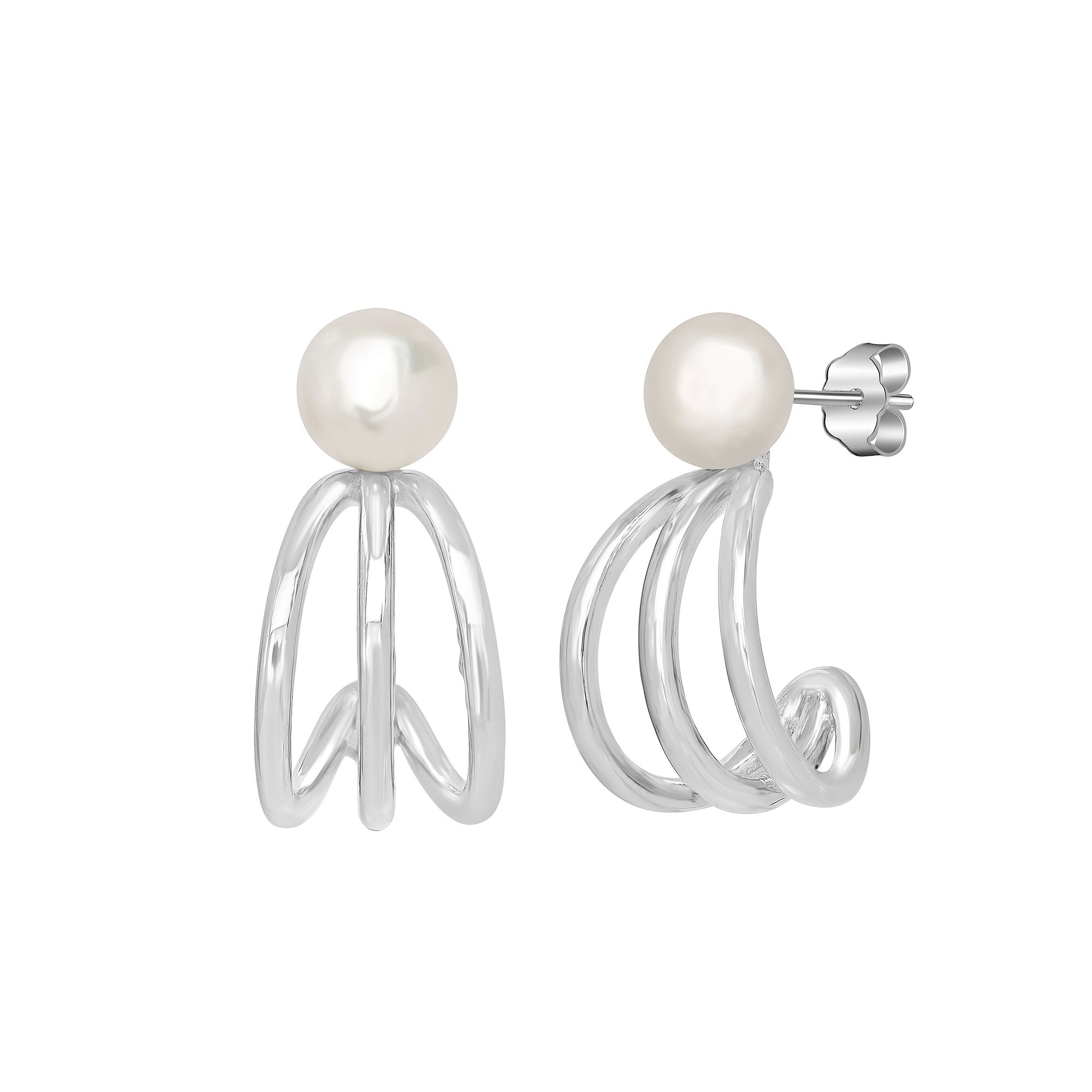 Gemistry Sterling Silver Triple Half Hoop Freshwater Cultured Pearl Earring