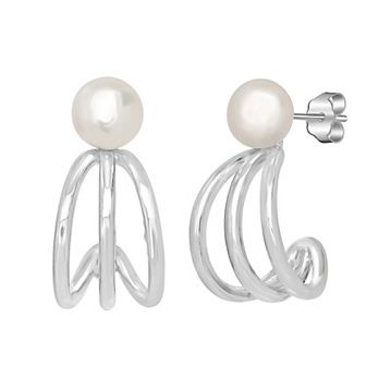 Gemistry Sterling Silver Triple Half Hoop Freshwater Cultured Pearl Earrings