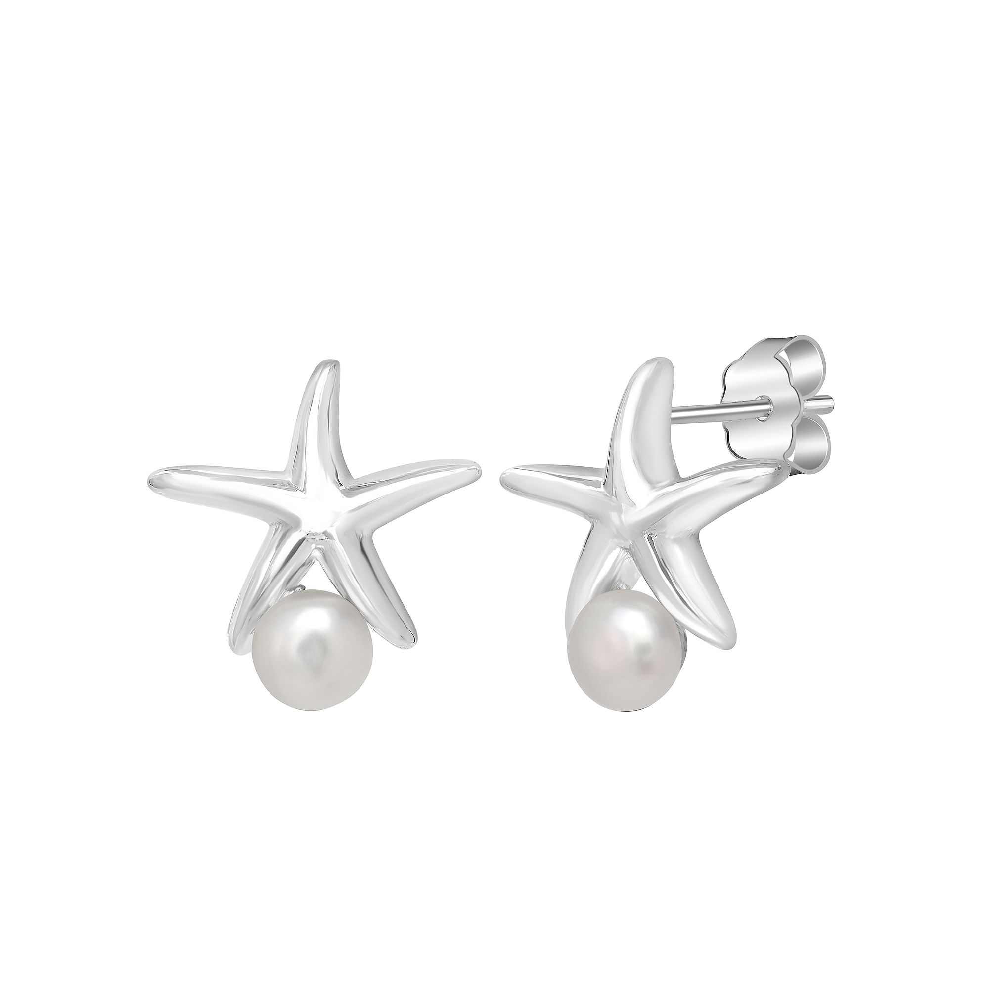 Gemistry Sterling Silver Freshwater Cultured Pearl Starfish Stud Earrings, 