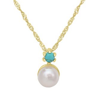Gemistry 14k Gold over Sterling Silver Turquoise & Freshwater Cultured Pearl Pendant Necklace