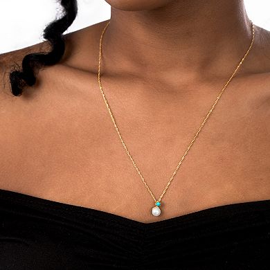 Gemistry 14k Gold over Sterling Silver Turquoise & Freshwater Cultured Pearl Pendant Necklace