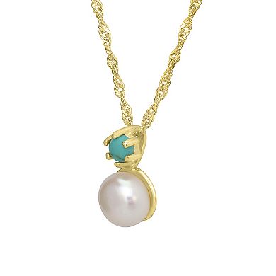 Gemistry 14k Gold over Sterling Silver Turquoise & Freshwater Cultured Pearl Pendant Necklace