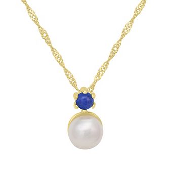 Gemistry 14k Gold over Sterling Silver Lapis Lazuli & Freshwater Cultured Pearl Pendant Necklace