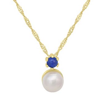 Gemistry 14k Gold over Sterling Silver Lapis Lazuli & Freshwater Cultured Pearl Pendant Necklace