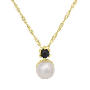 Gemistry 14k Gold over Sterling Silver Black Onyx & Freshwater Cultured Pearl Pendant Necklace