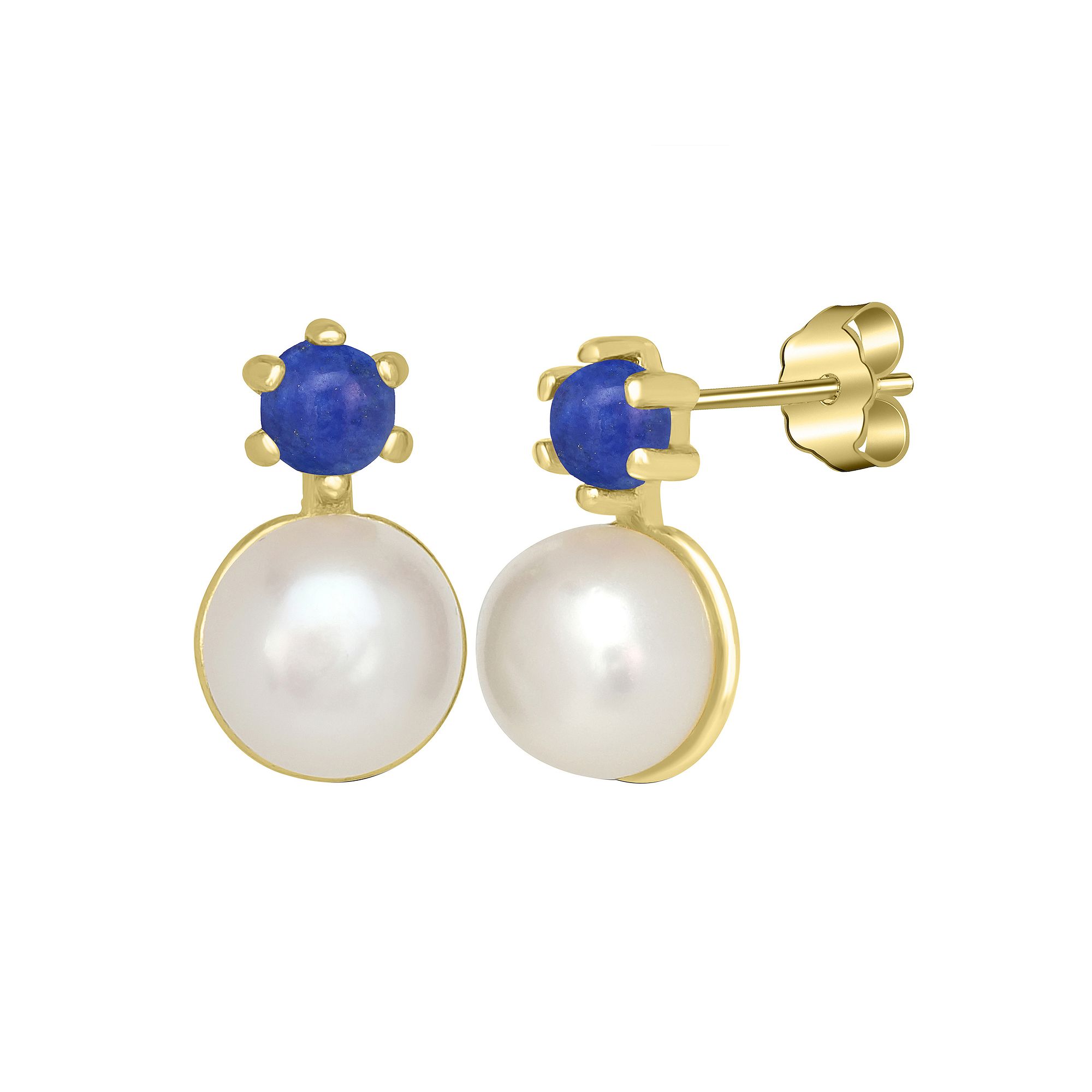 Gemistry 14k Gold Over Sterling Silver Freshwater Cultured Pearl & Lapis St