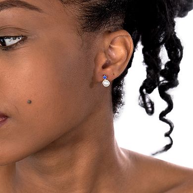 Gemistry 14k Gold Over Sterling Silver Freshwater Cultured Pearl & Lapis Stud Earrings