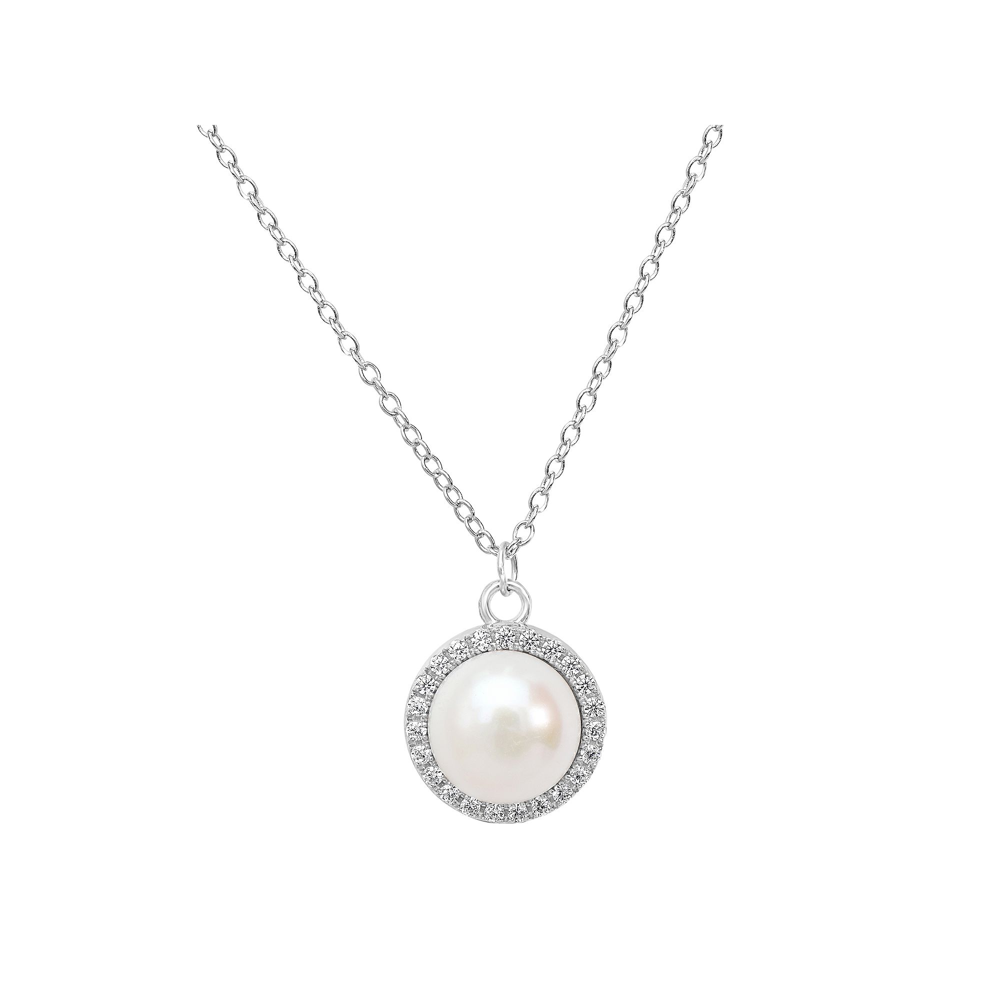 Gemistry Sterling Silver Cubic Zirconia & Freshwater Cultured Pearl Halo P