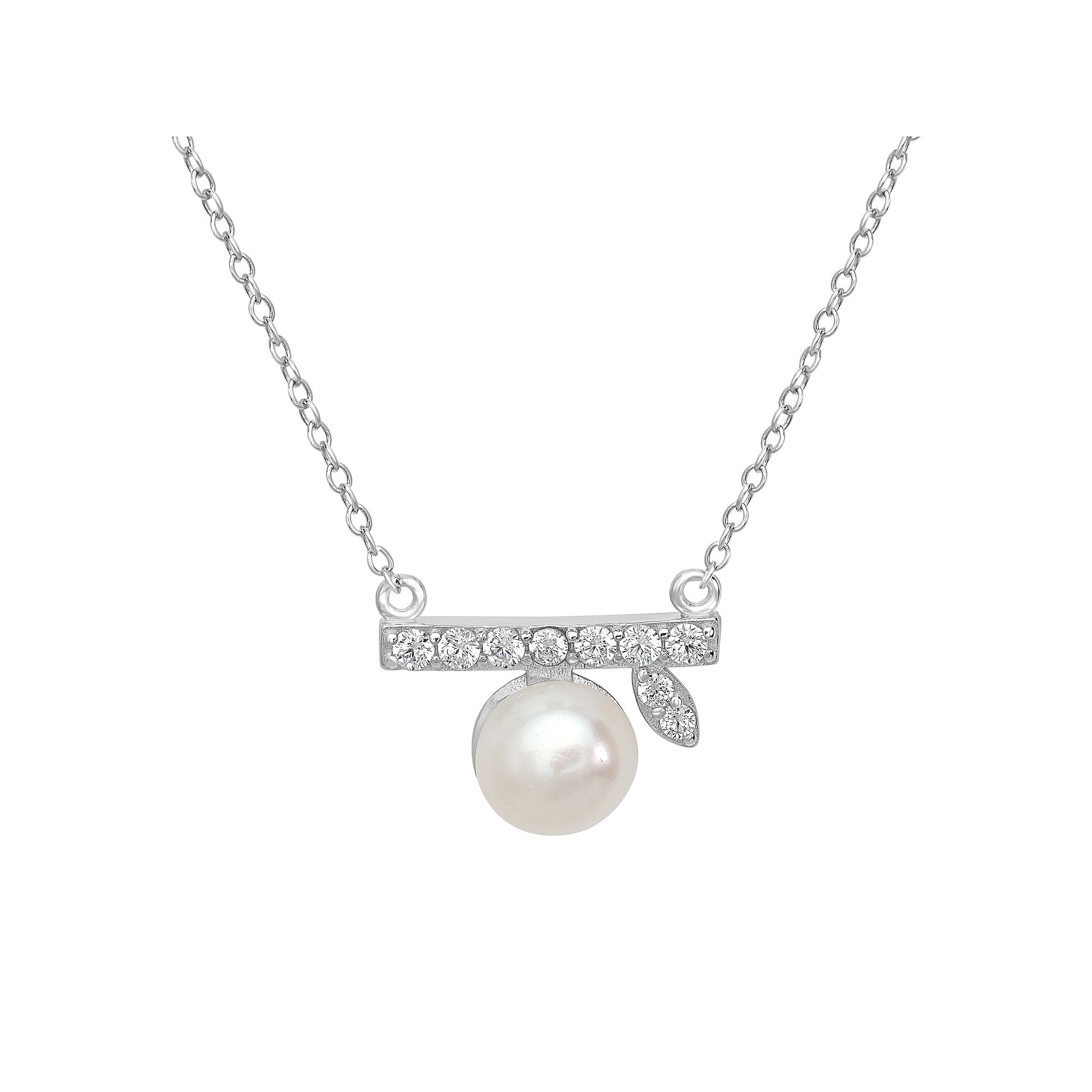 Gemistry Sterling Silver Cubic Zirconia & Freshwater Cultured Pearl Leaf S