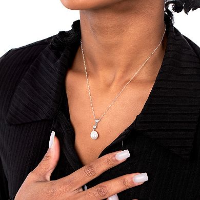 Gemistry Sterling Silver Cubic Zirconia & Freshwater Cultured Pearl Drop Pendant Necklace