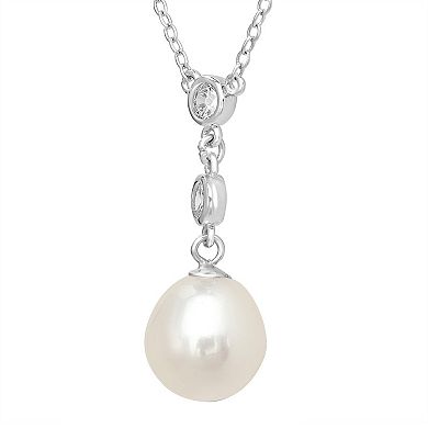 Gemistry Sterling Silver Cubic Zirconia & Freshwater Cultured Pearl Drop Pendant Necklace