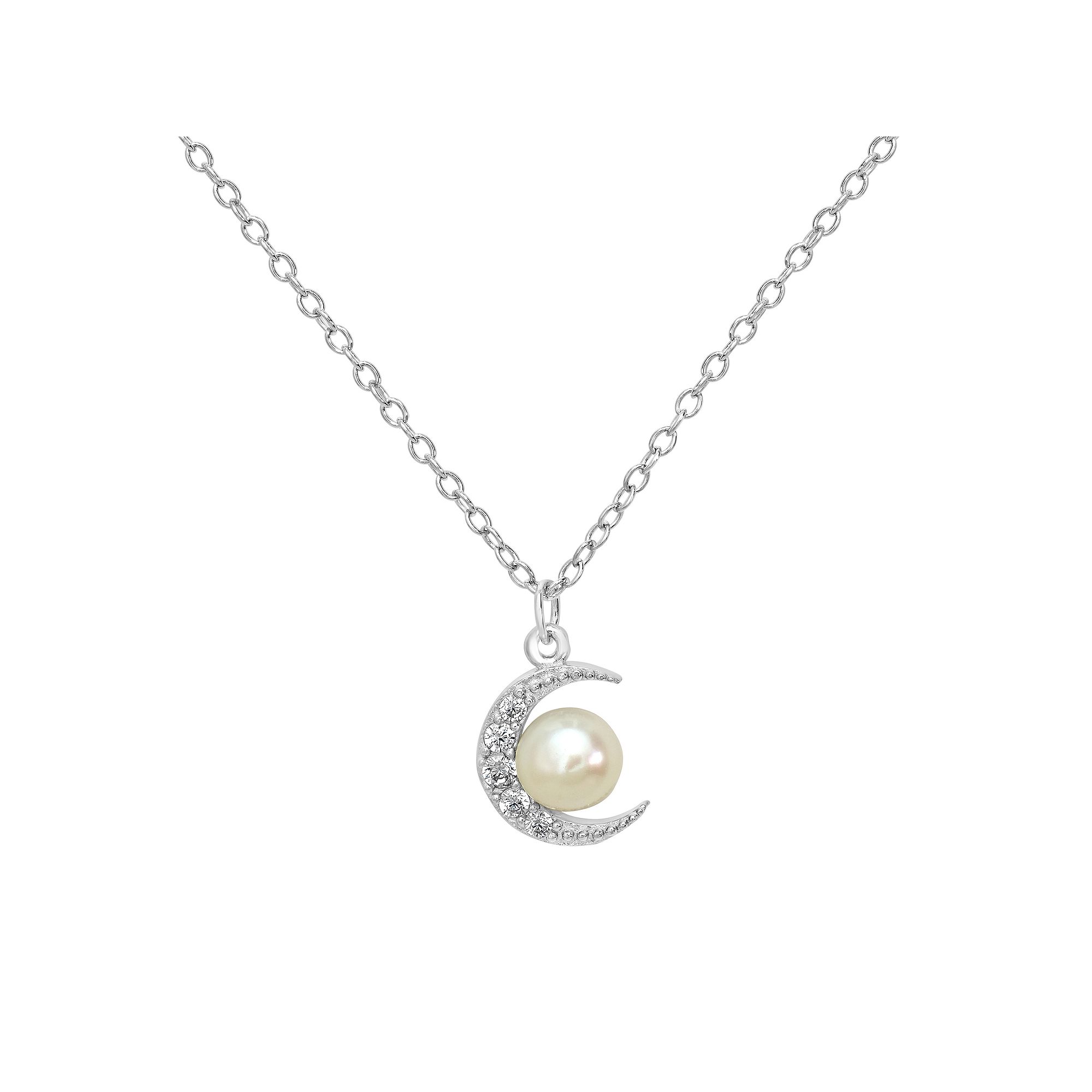 Gemistry Sterling Silver Cubic Zirconia & Freshwater Cultured Pearl Cresce