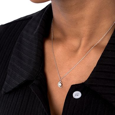 Gemistry Sterling Silver Cubic Zirconia & Freshwater Cultured Pearl Crescent Moon Pendant Necklace