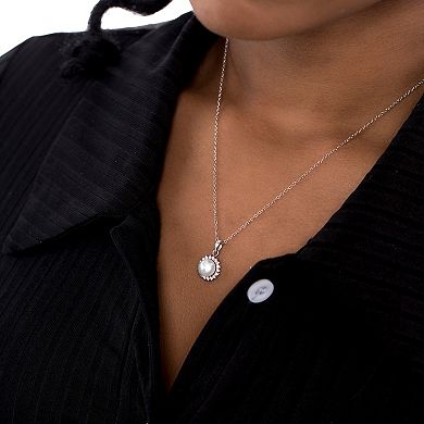 Gemistry Sterling Silver Freshwater Cultured Pearl & Cubic Zirconia Starburst Pendant Necklace