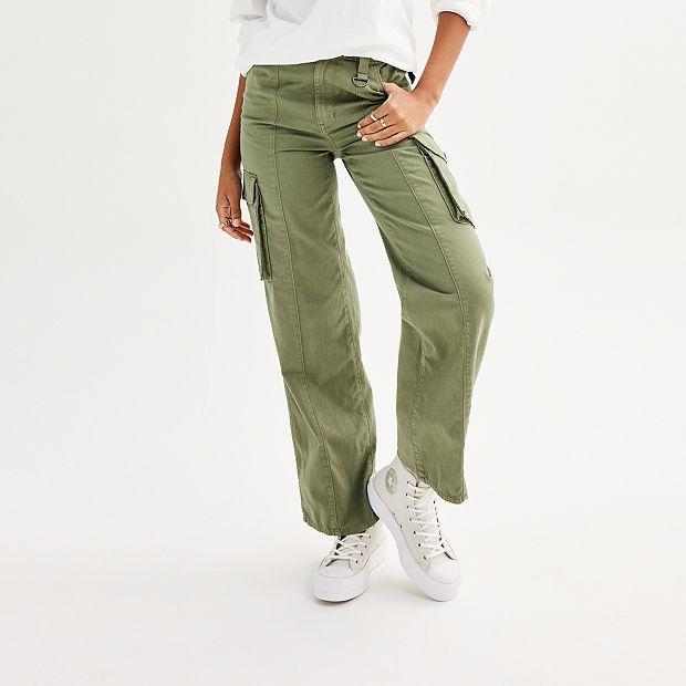 ★TRILLION★ Open knee cargo damage wide denim pants GREEN B Oh So Crafty Utility Cargo Plus Size Denim Pants - Green
