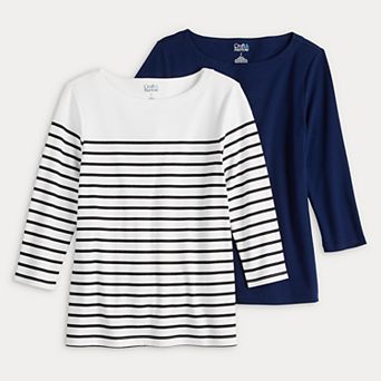 Women's Croft & Barrow® 2-Pack 3/4 Sleeve Bateau Tops
