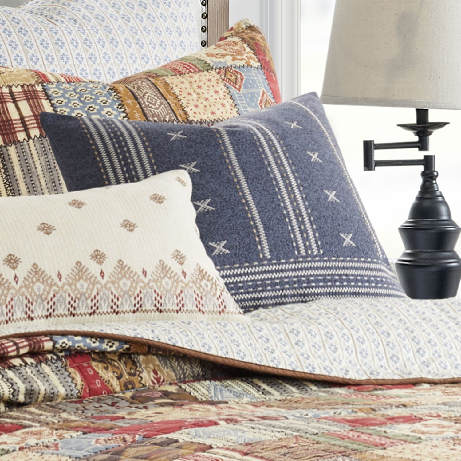 Floral Pillow Covers Set Of 2 - Blue Cream Chinoiserie 18x18 Inch 100% Cotton Decorative Throw