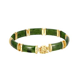 Dynasty Jade 18K Gold over Sterling Silver Nephrite Jade Station Bracelet