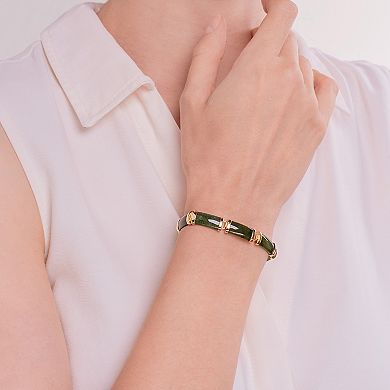 Dynasty Jade 18K Gold over Sterling Silver Nephrite Jade Station Bracelet