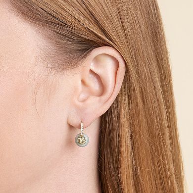 Dynasty Jade 18k Gold over Sterling Silver Jade & Cubic Zirconia Good Fortune Drop Earrings