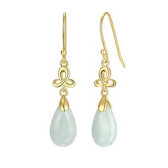 Dynasty Jade 18k Gold over Sterling Silver Green Jade Pear Drop Earrings