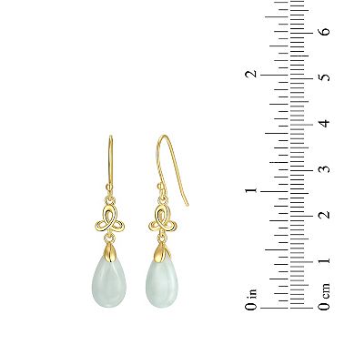 Dynasty Jade 18k Gold over Sterling Silver Green Jade Pear Drop Earrings