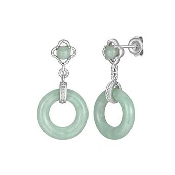 Dynasty Jade Sterling Silver Jade Open Circle Drop Earrings