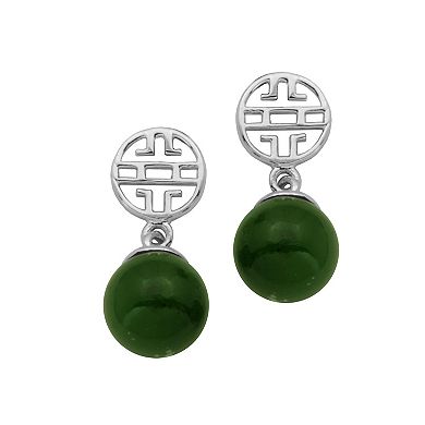 Dynasty Jade Sterling Silver Nephrite Jade Bead Drop Earrings