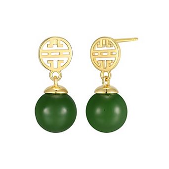 Dynasty Jade Sterling Silver Nephrite Jade Bead Drop Earrings