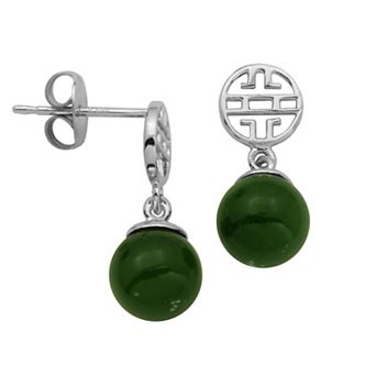 Dynasty Jade Sterling Silver Nephrite Jade Bead Drop Earrings