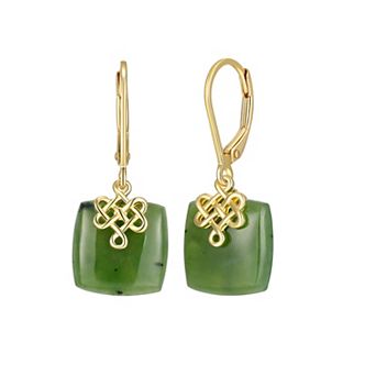 Dynasty Jade 18k Gold over Sterling Silver Nephrite Jade Square Drop Earrings