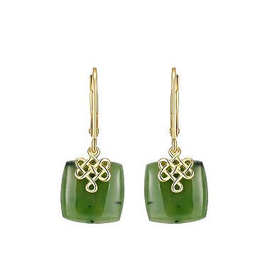 Dynasty Jade 18k Gold over Sterling Silver Nephrite Jade Square Drop Earrings