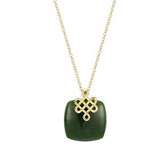 Dynasty Jade 18k Gold over Sterling Silver Nephrite Jade Cushion Pendant Necklace