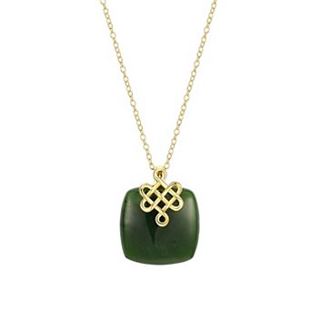 Dynasty Jade 18k Gold over Sterling Silver Nephrite Jade Cushion Pendant Necklace