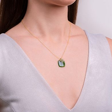 Dynasty Jade 18k Gold over Sterling Silver Nephrite Jade Cushion Pendant Necklace