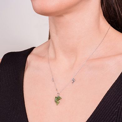 Dynasty Jade Sterling Silver Genuine Nephrite Jade & Lab-Created White Sapphire Dolphin Pendant Necklace