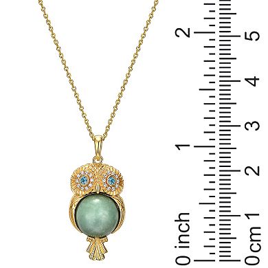 Dynasty Jade 18k Gold over Sterling Silver Genuine Jade, Blue Topaz, & Cubic Zirconia Owl Pendant Necklace